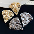 Alloy Fan Shaped Portrait Stud Earrings, Vintage Statement Light Luxury Style for Women view 2