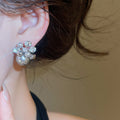 French Vintage 3D Zircon Faux Pearl Geometric Round Stud Earrings Light Luxury Unique Design view 3