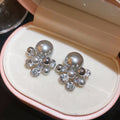 French Vintage 3D Zircon Faux Pearl Geometric Round Stud Earrings Light Luxury Unique Design view 2