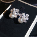 French Vintage 3D Zircon Faux Pearl Geometric Round Stud Earrings Light Luxury Unique Design view 4