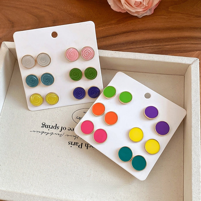 Dopamine Enamel Round Flower Alloy Stud Earrings For Women Spring Summer Sweet Cute Style