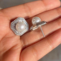 Zircon Inlaid Faux Pearl Stud Earrings, Polygon Design Elegant Classic Fashion Jewelry view 2