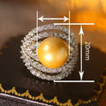 Gold Plated Faux Pearl Palace Style Ring, Curved Multi Line Half Pave Zircon Jewelry view 4