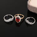 Dark Princess Style Three Piece Stackable Crown Ring Set With Faux Ruby Two Tone Design view 3
