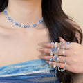 Fresh Summer Faux Crystal Beaded Flower Bracelet Ring Necklace Jewelry Set For Sweet Girls view 2