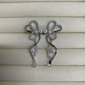 French Zircon Bow Faux Pearl Clip-on Earrings, No-Piercing Light Luxury Ear Cuffs view 2