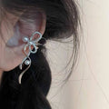 French Zircon Bow Faux Pearl Clip-on Earrings, No-Piercing Light Luxury Ear Cuffs view 1