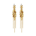 Light Luxury Copper Zircon Floral Wheat Tassel Clip-on Earrings for Women view 5