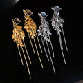 Light Luxury Copper Zircon Floral Wheat Tassel Clip-on Earrings for Women view 4