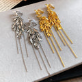 Light Luxury Copper Zircon Floral Wheat Tassel Clip-on Earrings for Women view 2