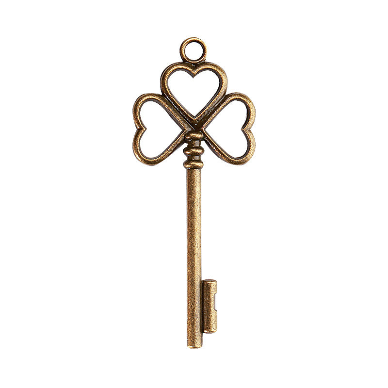 Vintage Clover Heart Key Charm Pendant 57x22mm