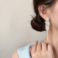 Light Luxury Resin Flower Petal Tassel Drop Earrings With Zircon Accents For Women view 4
