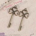 Vintage Clover Heart Key Charm Pendant 57x22mm