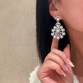 French Vintage Copper Snowflake Pearl Zircon Stud Earrings Light Luxury Court Style view 4