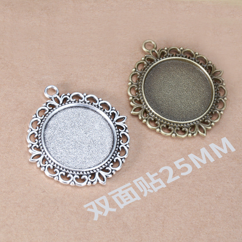 25mm Double-Sided Round Alloy Cabochon Tray Pendant Setting