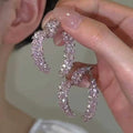 Sparkling Pink Zircon Heart Stud Earrings Copper Sweet Fashion Luxe Style view 1