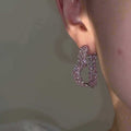 Sparkling Pink Zircon Heart Stud Earrings Copper Sweet Fashion Luxe Style view 2
