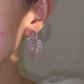 Sparkling Pink Zircon Heart Stud Earrings Copper Sweet Fashion Luxe Style view 4
