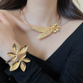European Style Alloy Leaf And Flower Double Layer Bracelet Necklace Jewelry Set view 3