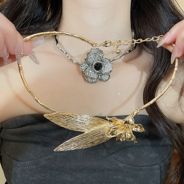 European Style Alloy Leaf And Flower Double Layer Bracelet Necklace Jewelry Set