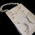 French Vintage Crystal Bow Faux Pearl Long Necklace Old Money Elegant Collarbone Choker view 4