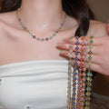 Light Luxury Stainless Steel Rhinestone Flower Necklace Bracelet Jewelry Set For Women view 2