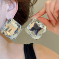 Elegant Sparkling Rhinestone Diamond Shape Iron Open Ring And Stud Earrings Jewelry Set view 4