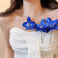 European Style Iron Flower Jewelry Set With Rhinestone Enamel Stud Earrings And Necklace For Women view 3