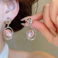 Minimalist Oval Acrylic Pendant Drop Earrings With Silver Needle Geometric Design view 4
