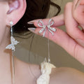 Copper Zircon Bow Stud Earrings Korean Asymmetric Light Luxury Silver Needle Jewelry view 2