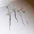 Copper Zircon Bow Stud Earrings Korean Asymmetric Light Luxury Silver Needle Jewelry view 3