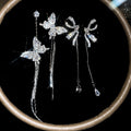 Copper Zircon Bow Stud Earrings Korean Asymmetric Light Luxury Silver Needle Jewelry view 1