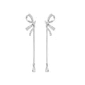 Copper Zircon Bow Stud Earrings Korean Asymmetric Light Luxury Silver Needle Jewelry view 5
