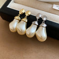 French Vintage Irregular Oval Faux Pearl Stud Earrings With Silver Posts Light Luxury Geometric Jewelry view 4