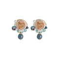 Elegant Floral Faux Pearl Crystal Stud Earrings With Silver Pins, Sweet Fairy Style view 5