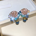 Elegant Floral Faux Pearl Crystal Stud Earrings With Silver Pins, Sweet Fairy Style view 4