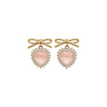Sweet Cat Eye Stone Heart Bow Zircon Stud Earrings With Silver Posts For Women view 5