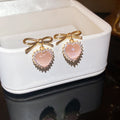 Sweet Cat Eye Stone Heart Bow Zircon Stud Earrings With Silver Posts For Women view 3