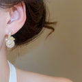 18K Gold Plated Silver Pin Zircon Faux Pearl Geometric Stud Earrings French Vintage Light Luxury view 4