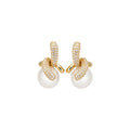 18K Gold Plated Silver Pin Zircon Faux Pearl Geometric Stud Earrings French Vintage Light Luxury view 5