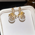 18K Gold Plated Silver Pin Zircon Faux Pearl Geometric Stud Earrings French Vintage Light Luxury view 1