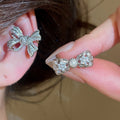 Light Luxury Zirconia Bow Faux Pearl Floral Clip-on Earrings For Non-Pierced Ears view 3