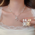 Spring Forest Style Artificial Crystal Beaded Swallow Necklace And Stud Earrings Jewelry Set For Women view 1