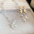 Spring Forest Style Artificial Crystal Beaded Swallow Necklace And Stud Earrings Jewelry Set For Women view 4