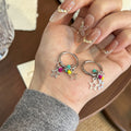 Sweet Cool Colorful Bead Hollow Star Charm Pendant Alloy Hoop Dangle Women's Fashion Earrings view 2
