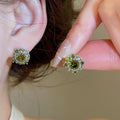 Copper Geometric Round Stud Earrings With Silver Post Color Gem Zircon Micro Pave Elegant Style view 4