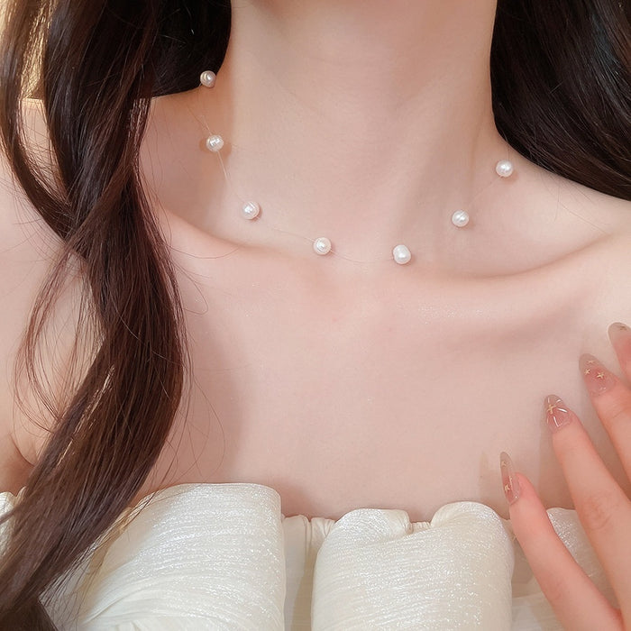 Old Money Style Round Pleated Freshwater Pearl Necklace Elegant French Clavicle Choker