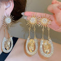 Vintage Alloy Sun Starburst Geometric Drop Earrings, European Statement Ear Stud Style view 1