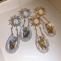 Vintage Alloy Sun Starburst Geometric Drop Earrings, European Statement Ear Stud Style view 4