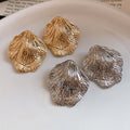 European Style Metal Crumpled Leaf Stud Earrings With Silver Pins, Elegant Minimalist Jewelry view 4
